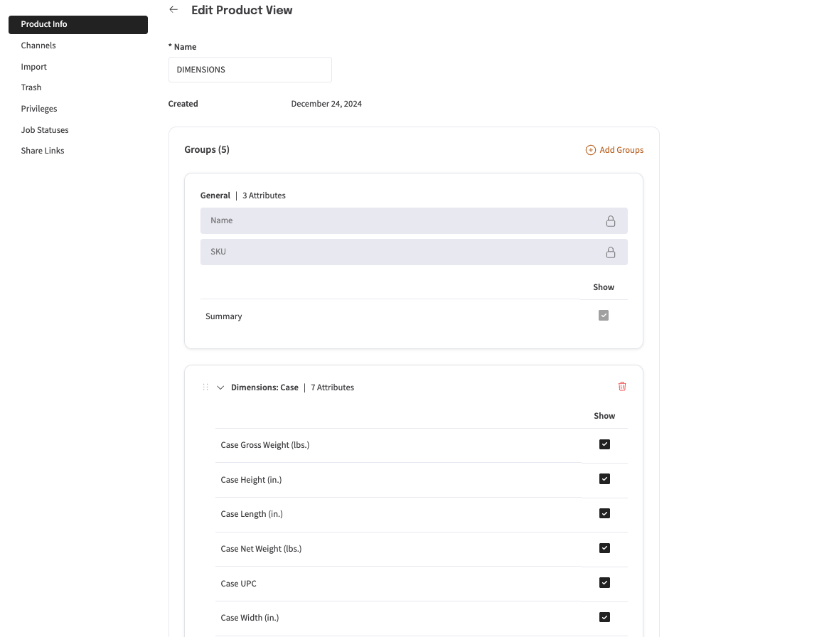 Edit Views in Attributes